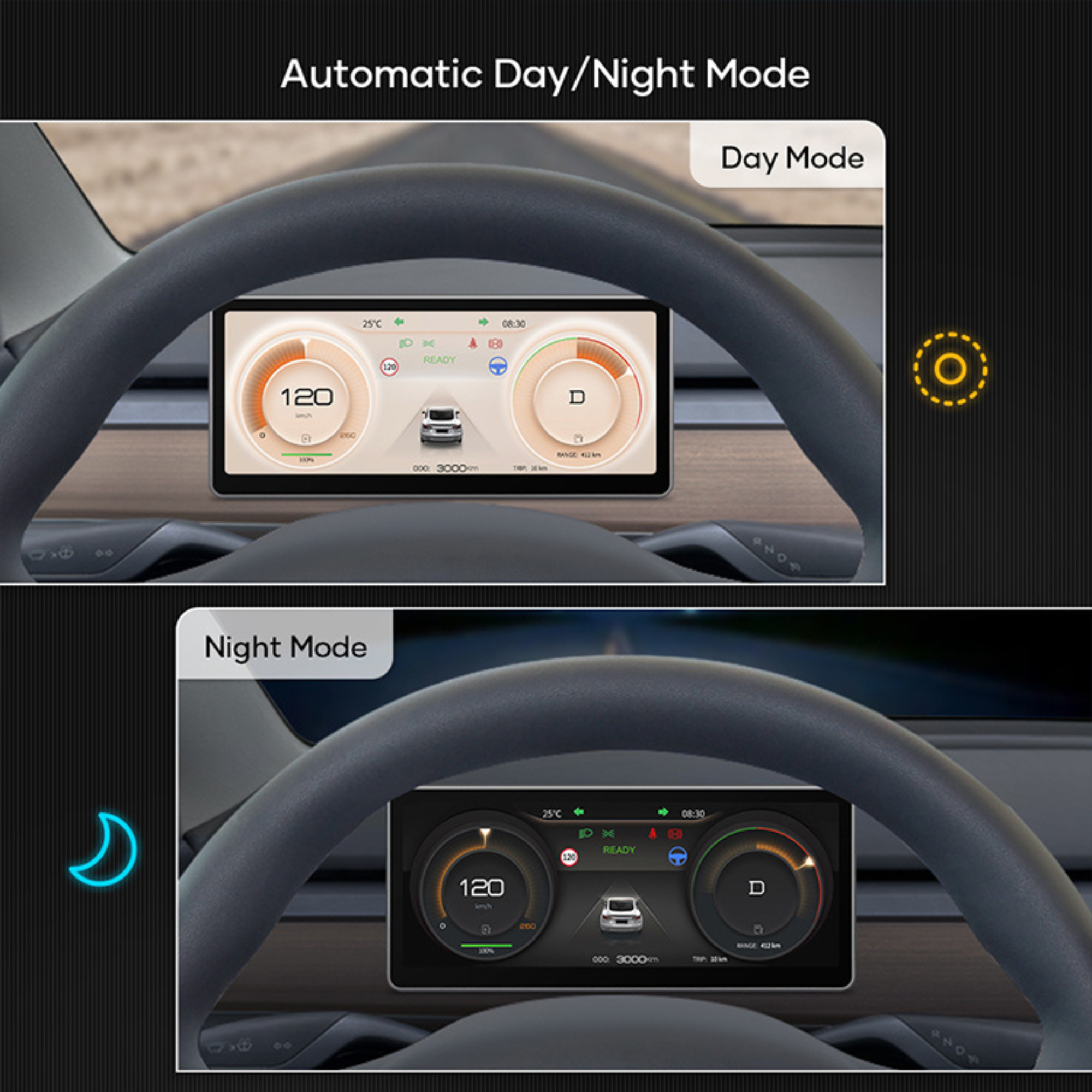 Tesla Model 3/Y HD Digital Dashboard Display with Wireless CarPlay & Android Auto